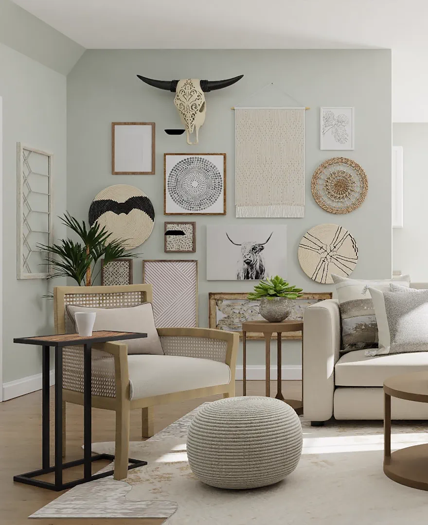 Neutral sitting room with a low sofa